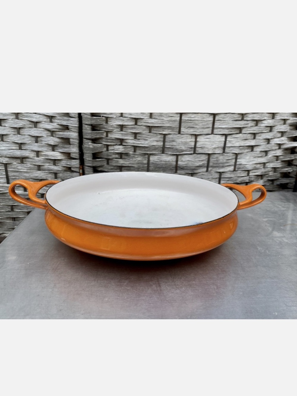 DANSK Kobenstyle Medium Enamel Orange 10" Paella Pan FRANCE Vintage MCM